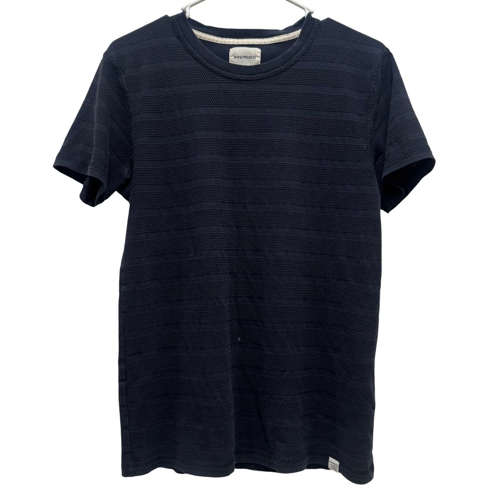 Norse Projects Niels Bubble SS T-Shirt Navy Blue Textured Stripe N01-0172 Mens M